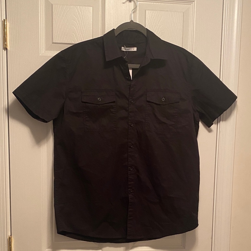 Tronjori Men's Black Short Sleeve Button Down Shirt…size S